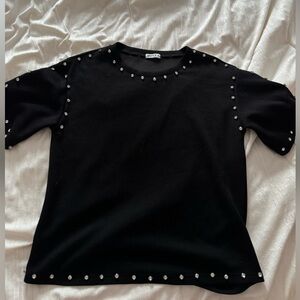 Black tee with jewels attatched